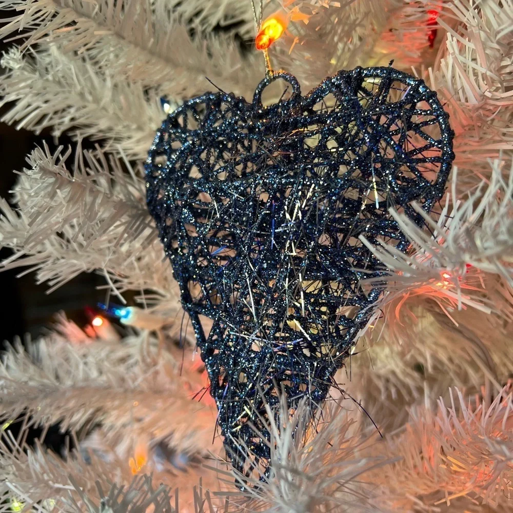 Large Blue Silver Heart Christmas Ornament